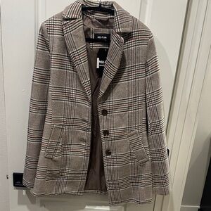 Olivia & Imelda Taupe Plaid Single-Breasted Blazer Jacket